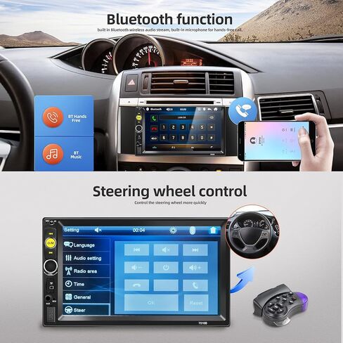 استريو سيارة NHOPEEW DOUBLE DIN مع carplay اللاسلكي و Android Auto ، و Radio Screen Deach 7 بوصة مع تشغيل فيديو YouTube ، ورابط المرآة ، Bluetooth ، راديو FM ، SWC + كاميرا النسخ الاحتياطي in Kuwait