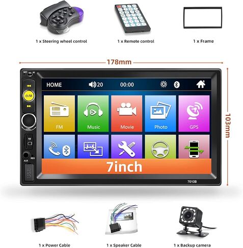 استريو سيارة NHOPEEW DOUBLE DIN مع carplay اللاسلكي و Android Auto ، و Radio Screen Deach 7 بوصة مع تشغيل فيديو YouTube ، ورابط المرآة ، Bluetooth ، راديو FM ، SWC + كاميرا النسخ الاحتياطي in Kuwait