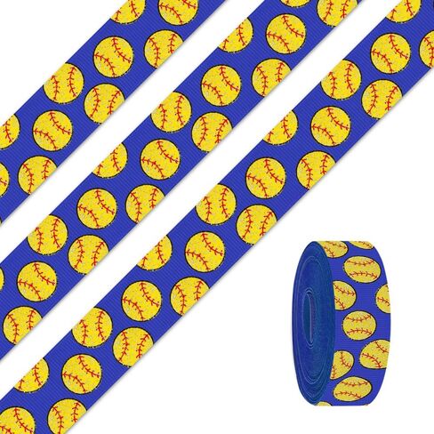 5 Yards Sports Softball Ribbon for Crafting Sewing, 7/8 Inch Blue Grosgrain Ribbons for Gift Wrapping, Baseball Ribbons for Hair Bow Cheerleader Accessories in Saudi Arabia