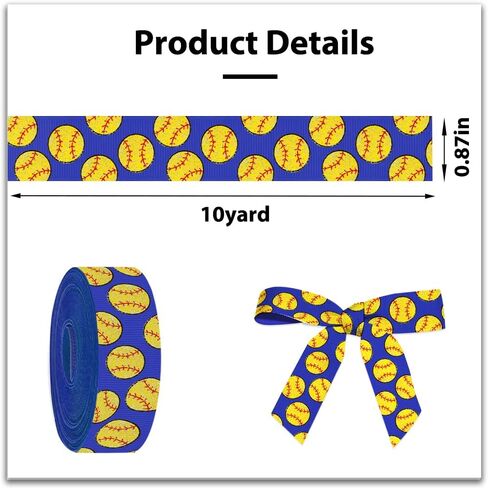5 Yards Sports Softball Ribbon for Crafting Sewing, 7/8 Inch Blue Grosgrain Ribbons for Gift Wrapping, Baseball Ribbons for Hair Bow Cheerleader Accessories in Saudi Arabia