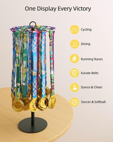 Rotatable Medal Hanger Display – Adjustable Medal Honor Display – Desktop Metal Medal Holder for Running, Sports, Taekwondo, Awards – Ribbon-Safe Hook, 45+ Medals in Saudi Arabia