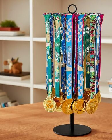 Rotatable Medal Hanger Display – Adjustable Medal Honor Display – Desktop Metal Medal Holder for Running, Sports, Taekwondo, Awards – Ribbon-Safe Hook, 45+ Medals in Saudi Arabia