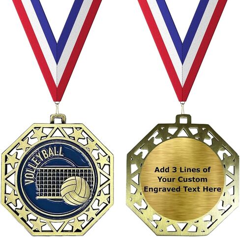 Express Medals Pack of 10 (or More) EMDC Gold Volleyball Award Medals with or Without Optional Engraving Personalization in Saudi Arabia
