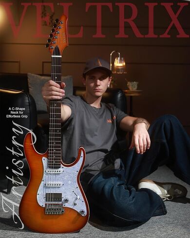 AKLOT Veltrix Electric Guitar Kit: Roasted Maple Neck with Rosewood Fingerboard, Flame Maple Top, Lock Tuners, HSS Alnico 5 Pickups, Coil-Split Switch, 2-Point Tremolo System, Gig Bag, Inferno Burst in Saudi Arabia