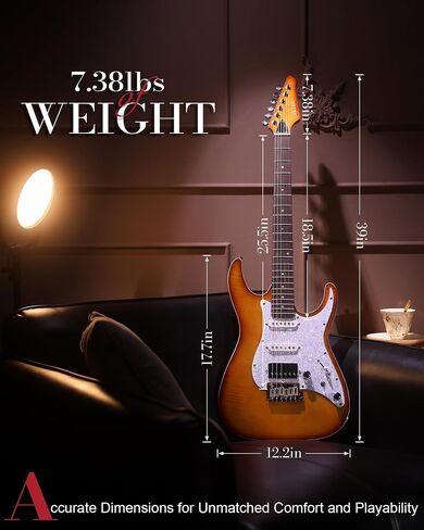 AKLOT Veltrix Electric Guitar Kit: Roasted Maple Neck with Rosewood Fingerboard, Flame Maple Top, Lock Tuners, HSS Alnico 5 Pickups, Coil-Split Switch, 2-Point Tremolo System, Gig Bag, Inferno Burst in Saudi Arabia