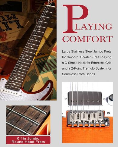 AKLOT Veltrix Electric Guitar Kit: Roasted Maple Neck with Rosewood Fingerboard, Flame Maple Top, Lock Tuners, HSS Alnico 5 Pickups, Coil-Split Switch, 2-Point Tremolo System, Gig Bag, Inferno Burst in Saudi Arabia