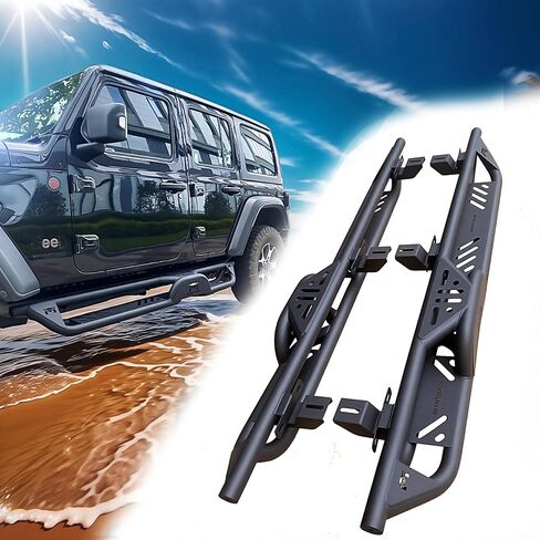 Running Boards Side Steps Compatible with Jeep Wrangler JL (2018-2025 4-Door) | 600LB Heavy-Duty Nerf Bars, No-Drill Bolt-On & Textured Black - Aggressive Tube Design in Kuwait