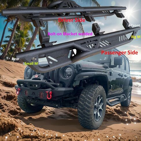 Running Boards Side Steps Compatible with Jeep Wrangler JL (2018-2025 4-Door) | 600LB Heavy-Duty Nerf Bars, No-Drill Bolt-On & Textured Black - Aggressive Tube Design in Kuwait