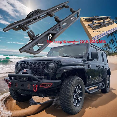 Running Boards Side Steps Compatible with Jeep Wrangler JL (2018-2025 4-Door) | 600LB Heavy-Duty Nerf Bars, No-Drill Bolt-On & Textured Black - Aggressive Tube Design in Kuwait