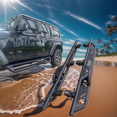 Running Boards Side Steps Compatible with Jeep Wrangler JL (2018-2025 4-Door) | 600LB Heavy-Duty Nerf Bars, No-Drill Bolt-On & Textured Black - Aggressive Tube Design in Kuwait
