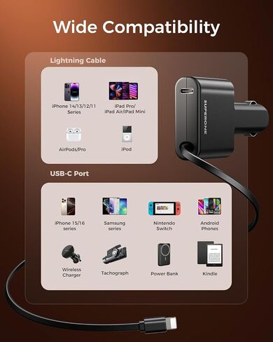 شاحن سيارات قابلة للسحب قابلة للسحب ، محول شاحن سيارة 69W لـ iPhone 16 USB C Charger Charge Fast Charge مع Light Light ، وملحقات السيارات المتوافقة مع iPhone 16/15/14/13/12 ، iPad ، Android ، Pixel in Kuwait