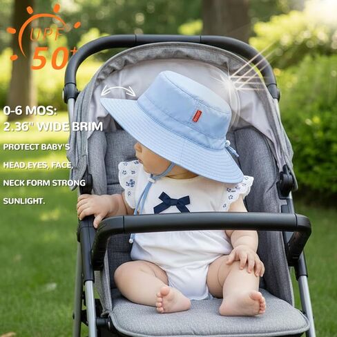 HECCEI Baby Sun Hat Adjustable Summer Beach Hat with Wide Brim UPF 50+ Sun Protection Bucket for Infant Boy Girl in Kuwait