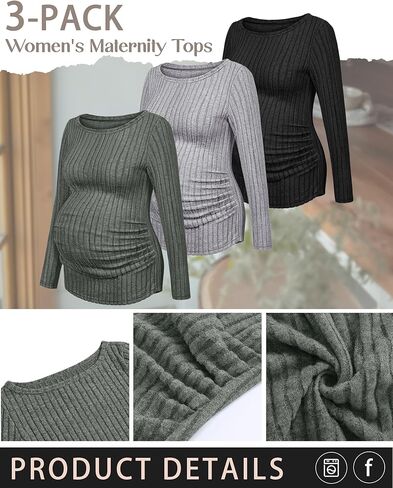 3 Pack Women's Maternity Shirts Long Sleeve Fitted Pregnancy Tops Boat Neck Ribbed Knit Casual Mama Sweaters in Kuwait