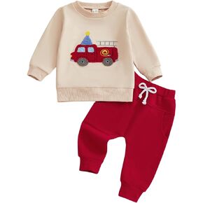 Toddler Baby Boy Clothes Fall Winter Outfit Long Sleeve Sweatshirt Truck/Sub Print Pullover Solid Pant Set in Kuwait