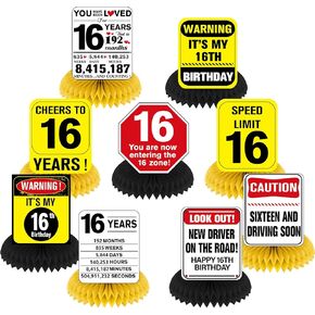 Funny 40th Birthday Decorations 9Pcs 40th Birthday Honeycomb Centerpieces for Adults 40 Years Old Party Decor, Cheers to 40 Years Party Banner Table Topper Caution Logos Sign for Men Women in Kuwait