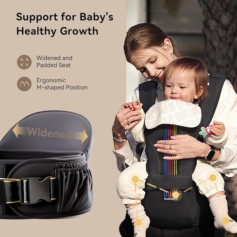 Baby Carrier with Hip Seat, BeBeBus 2-in-1 Ergonomic Newborn to Toddler Carrier up to 44 lbs, Detachable Hands-Free for Infant, All Season Forward-Facing Carry, Fits Waist Sizes up to 38 inch (White) in Saudi Arabia