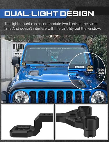جبل Bracket Bracket Bracket Hood Cowl Light Brackets الأمامي A-Pillar Mount للقرون LED المساعدة المتوافقة مع Jeep JL JLU 2018-2023 & Gladiator JT 2020-2023 ، سبيكة الألومنيوم in Kuwait