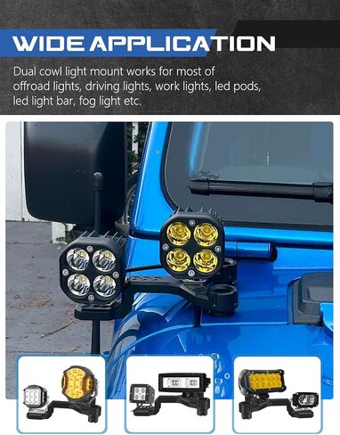 جبل Bracket Bracket Bracket Hood Cowl Light Brackets الأمامي A-Pillar Mount للقرون LED المساعدة المتوافقة مع Jeep JL JLU 2018-2023 & Gladiator JT 2020-2023 ، سبيكة الألومنيوم in Kuwait