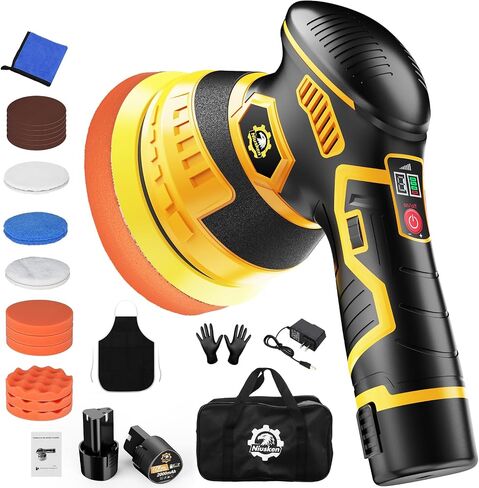 طقم ملطفة 21V Buffer Cordless لتلميع السيارات-6 بوصات من المخزن المؤقت للسيارات مع بطاريات 2 × 2000 مللي أمبير في الساعة ، و 6 سرعات و 18 ملحقات-تلميع قوي للتفاصيل والشمع الأصفر in Saudi Arabia