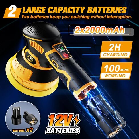 طقم ملطفة 21V Buffer Cordless لتلميع السيارات-6 بوصات من المخزن المؤقت للسيارات مع بطاريات 2 × 2000 مللي أمبير في الساعة ، و 6 سرعات و 18 ملحقات-تلميع قوي للتفاصيل والشمع الأصفر in Saudi Arabia