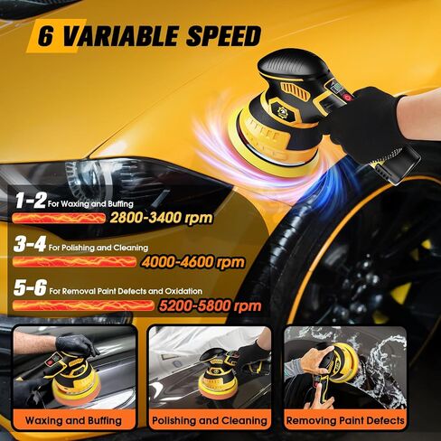 طقم ملطفة 21V Buffer Cordless لتلميع السيارات-6 بوصات من المخزن المؤقت للسيارات مع بطاريات 2 × 2000 مللي أمبير في الساعة ، و 6 سرعات و 18 ملحقات-تلميع قوي للتفاصيل والشمع الأصفر in Saudi Arabia