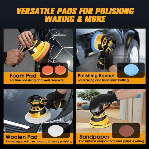 طقم ملطفة 21V Buffer Cordless لتلميع السيارات-6 بوصات من المخزن المؤقت للسيارات مع بطاريات 2 × 2000 مللي أمبير في الساعة ، و 6 سرعات و 18 ملحقات-تلميع قوي للتفاصيل والشمع الأصفر in Saudi Arabia