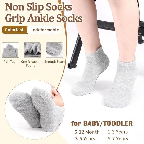 Toddler Non Slip Socks, Kids Grip Ankle Socks, Anti Skid Sock 15 Pairs for Active Boys Girls Kids 6 Months-7 Years in Saudi Arabia