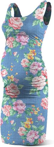 Rnxrbb S-2XL Women Summer Bodycon Maternity Dresses Pregnancy Tank Clothes | Soft Ruched Mama Dress with Room for Growing Bump, Sleeveless Tank Top Design for Summer, Perfect for Pregnancy&Baby Shower in Saudi Arabia