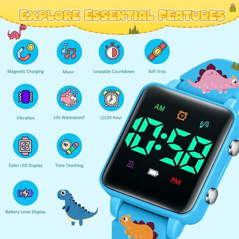 ساعة تدريب على القعادة للأطفال الصغار ، وترقية تذكير القعادة المغناطيسي مع العد التنازلي للموسيقى/الاهتزاز/الأضواء الملونة ، حزام سيليكون لطيف ، ساعة مقاومة للماء ، هدية للأطفال in Kuwait