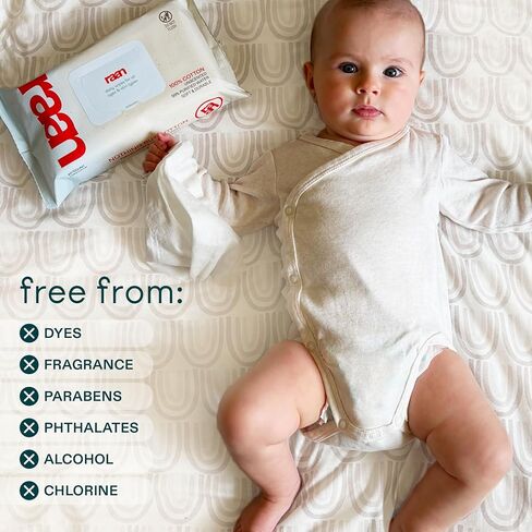 Raan ، 100 ٪ مناديل Cotton Baby & Toddler ، غير محسوس ، 99 ٪ من الماء النقي ، غير معقوف ، تم التحقق من EWG ، مصنوع من الجلد الحساس ، ناعم ودائم ، 4 حزمة ، 240 عدد in Saudi Arabia