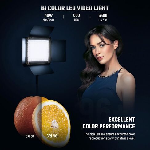 NEEWER 18" LED Video Light Panel Photography Lighting Kit with Tripod Stand Remote Cleaning Cloth, 2 Pack 45W Dimmable Bi Color Soft Studio Key Light 3200K-5600K CRI97+ 4800Lux for Streaming Recording in Saudi Arabia
