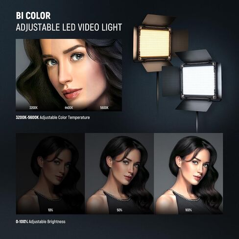 NEEWER 18" LED Video Light Panel Photography Lighting Kit with Tripod Stand Remote Cleaning Cloth, 2 Pack 45W Dimmable Bi Color Soft Studio Key Light 3200K-5600K CRI97+ 4800Lux for Streaming Recording in Saudi Arabia