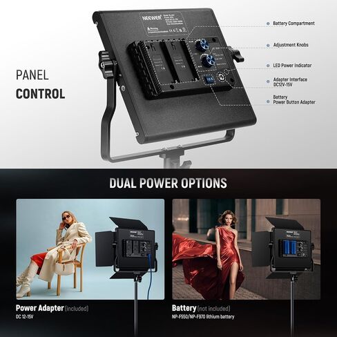 NEEWER 18" LED Video Light Panel Photography Lighting Kit with Tripod Stand Remote Cleaning Cloth, 2 Pack 45W Dimmable Bi Color Soft Studio Key Light 3200K-5600K CRI97+ 4800Lux for Streaming Recording in Saudi Arabia