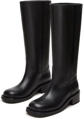 WIRALOMI Women's Knee High Campus Boots Square Toe Chunky Block Low Heel Long Boots for Women Wide Calf in Kuwait