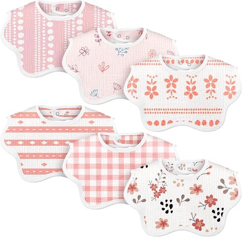 6 Pack Baby Muslin Bibs for Girls Boys Adjustable 100% Cotton Soft for Drooling and Teething Organic Lap-Shoulder in Saudi Arabia