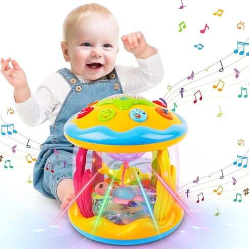 M SANMERSEN Baby Girl Toys 6-12 Months - Babies Ocean Rotating Projector Light Up Musical Toys for 12-18 Months Crawling Learning Tummy Time 1 2 Years Old Infant Boys Girls Gifts - Pink in Saudi Arabia