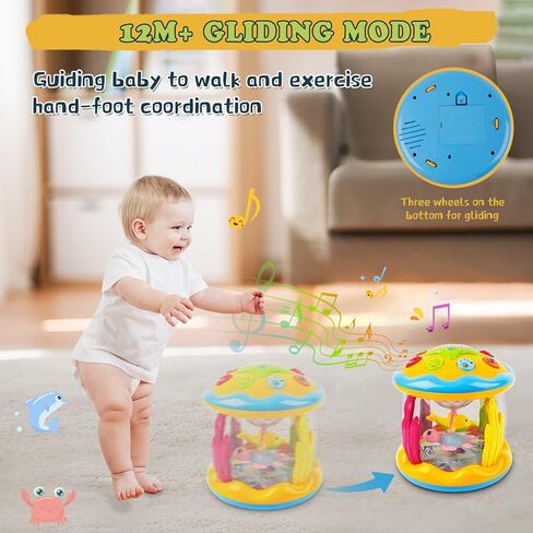 M SANMERSEN Baby Girl Toys 6-12 Months - Babies Ocean Rotating Projector Light Up Musical Toys for 12-18 Months Crawling Learning Tummy Time 1 2 Years Old Infant Boys Girls Gifts - Pink in Saudi Arabia
