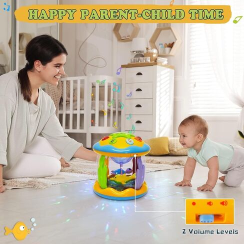 M SANMERSEN Baby Girl Toys 6-12 Months - Babies Ocean Rotating Projector Light Up Musical Toys for 12-18 Months Crawling Learning Tummy Time 1 2 Years Old Infant Boys Girls Gifts - Pink in Saudi Arabia