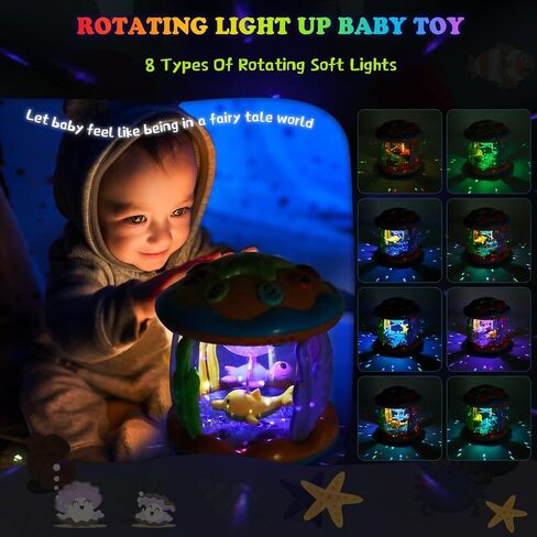 M SANMERSEN Baby Girl Toys 6-12 Months - Babies Ocean Rotating Projector Light Up Musical Toys for 12-18 Months Crawling Learning Tummy Time 1 2 Years Old Infant Boys Girls Gifts - Pink in Saudi Arabia