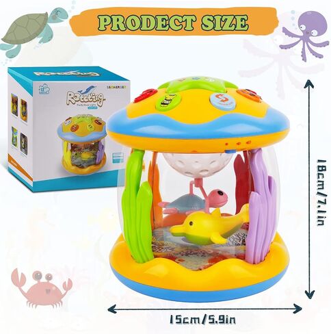 M SANMERSEN Baby Girl Toys 6-12 Months - Babies Ocean Rotating Projector Light Up Musical Toys for 12-18 Months Crawling Learning Tummy Time 1 2 Years Old Infant Boys Girls Gifts - Pink in Saudi Arabia