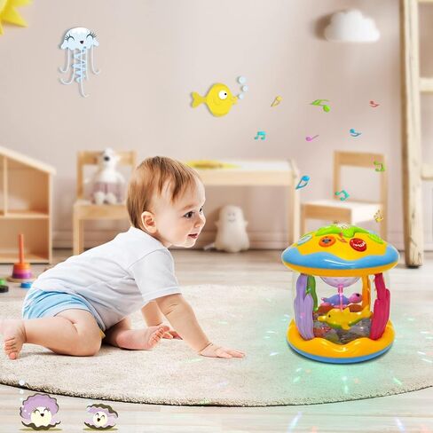 M SANMERSEN Baby Girl Toys 6-12 Months - Babies Ocean Rotating Projector Light Up Musical Toys for 12-18 Months Crawling Learning Tummy Time 1 2 Years Old Infant Boys Girls Gifts - Pink in Saudi Arabia