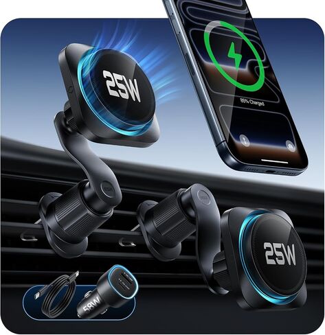 ESR Omnilock qi2 25w Magsafe Car Mount Charger مع cryoboost ، شاحن سيارة Magsafe تبريد الهاتف ، مقطع ترقيته ، حامل هاتف السيارة المغناطيسي للهواء من أجل iPhone 17/16/15/14/13/12 ، Pixel 10 ، 360 ° Rotatable in Saudi Arabia