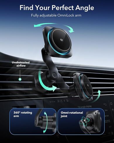 ESR Omnilock qi2 25w Magsafe Car Mount Charger مع cryoboost ، شاحن سيارة Magsafe تبريد الهاتف ، مقطع ترقيته ، حامل هاتف السيارة المغناطيسي للهواء من أجل iPhone 17/16/15/14/13/12 ، Pixel 10 ، 360 ° Rotatable in Saudi Arabia