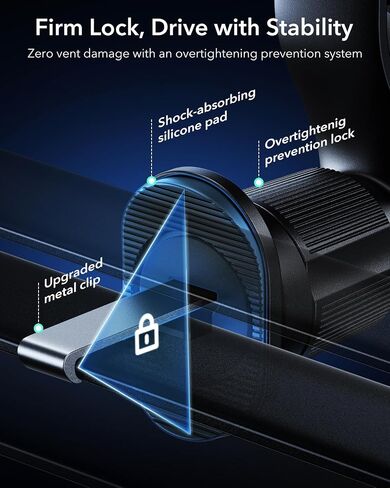 ESR Omnilock qi2 25w Magsafe Car Mount Charger مع cryoboost ، شاحن سيارة Magsafe تبريد الهاتف ، مقطع ترقيته ، حامل هاتف السيارة المغناطيسي للهواء من أجل iPhone 17/16/15/14/13/12 ، Pixel 10 ، 360 ° Rotatable in Saudi Arabia