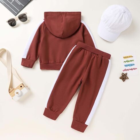 Tiny Cutey Toddler Baby Girl Boy Fall Winter Outfits Long Sleeve Hoodie Sweatshirt Sweatpants Clothes Set Sweat Suit with Cap in Kuwait