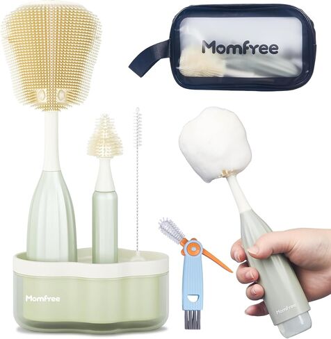 Baby Bottle Brush Set, Push-Press Baby Bottle Cleaner Brush Can Generate Foam - Travel Cleaner Brush for Baby Bottles, Breast Pumps, Nipples, and More(with Storage Bag) in Kuwait