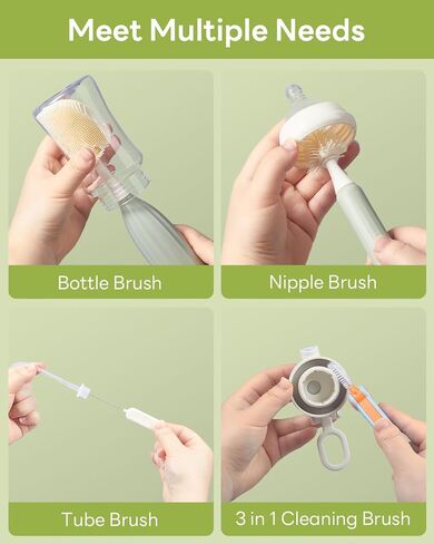 Baby Bottle Brush Set, Push-Press Baby Bottle Cleaner Brush Can Generate Foam - Travel Cleaner Brush for Baby Bottles, Breast Pumps, Nipples, and More(with Storage Bag) in Kuwait
