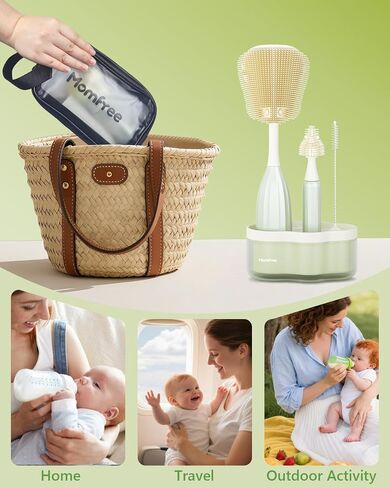 Baby Bottle Brush Set, Push-Press Baby Bottle Cleaner Brush Can Generate Foam - Travel Cleaner Brush for Baby Bottles, Breast Pumps, Nipples, and More(with Storage Bag) in Kuwait