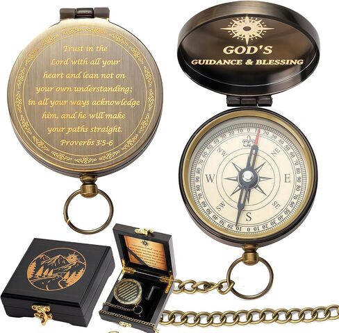 God's Guide & Blessing Compass, Trust in The Lord Compass, Wood Box Greeting, Inspirational Gift Men, Christian Boys Baptism Gifts, Graduation Day with Wooden Box in Saudi Arabia