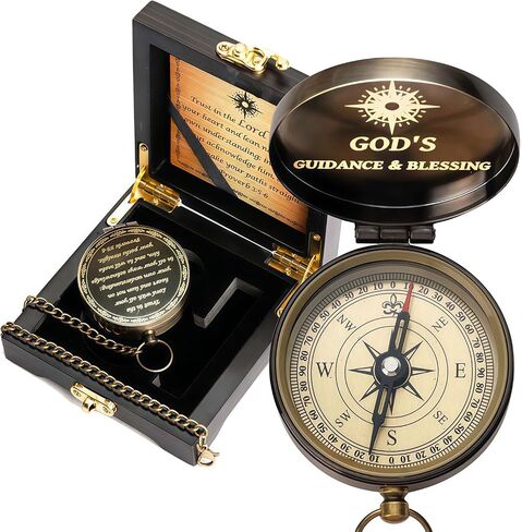 God's Guide & Blessing Compass, Trust in The Lord Compass, Wood Box Greeting, Inspirational Gift Men, Christian Boys Baptism Gifts, Graduation Day with Wooden Box in Saudi Arabia
